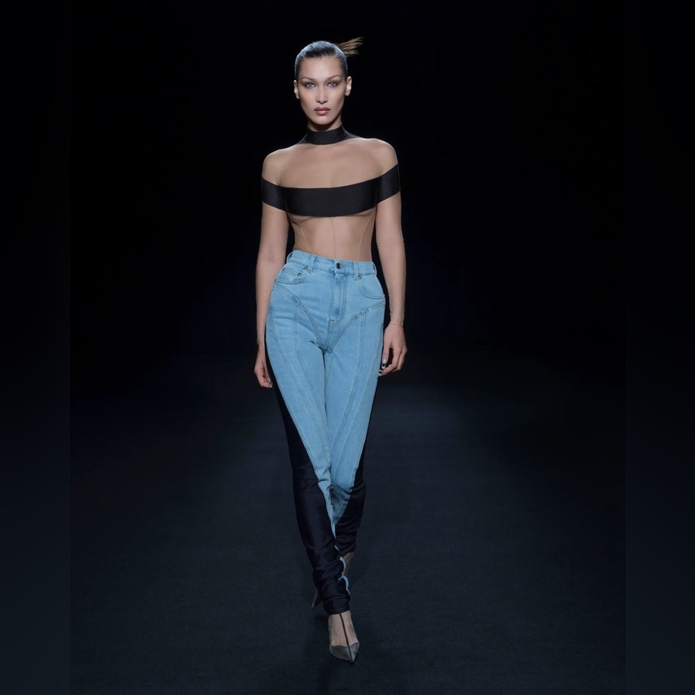 Mugler bi material Spiral Jeans in Black.